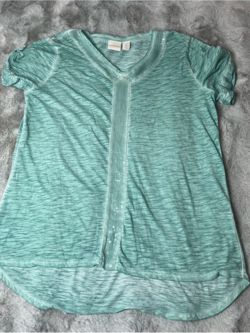 Chico's Mint Green Short Sleeve V-Neck Tee-0300